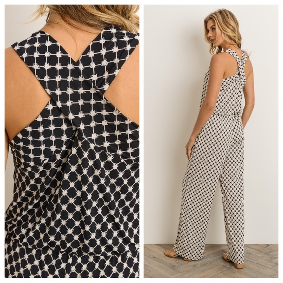 Print Wide Cross Back Band Jumpsuit - Picture 3 of 4